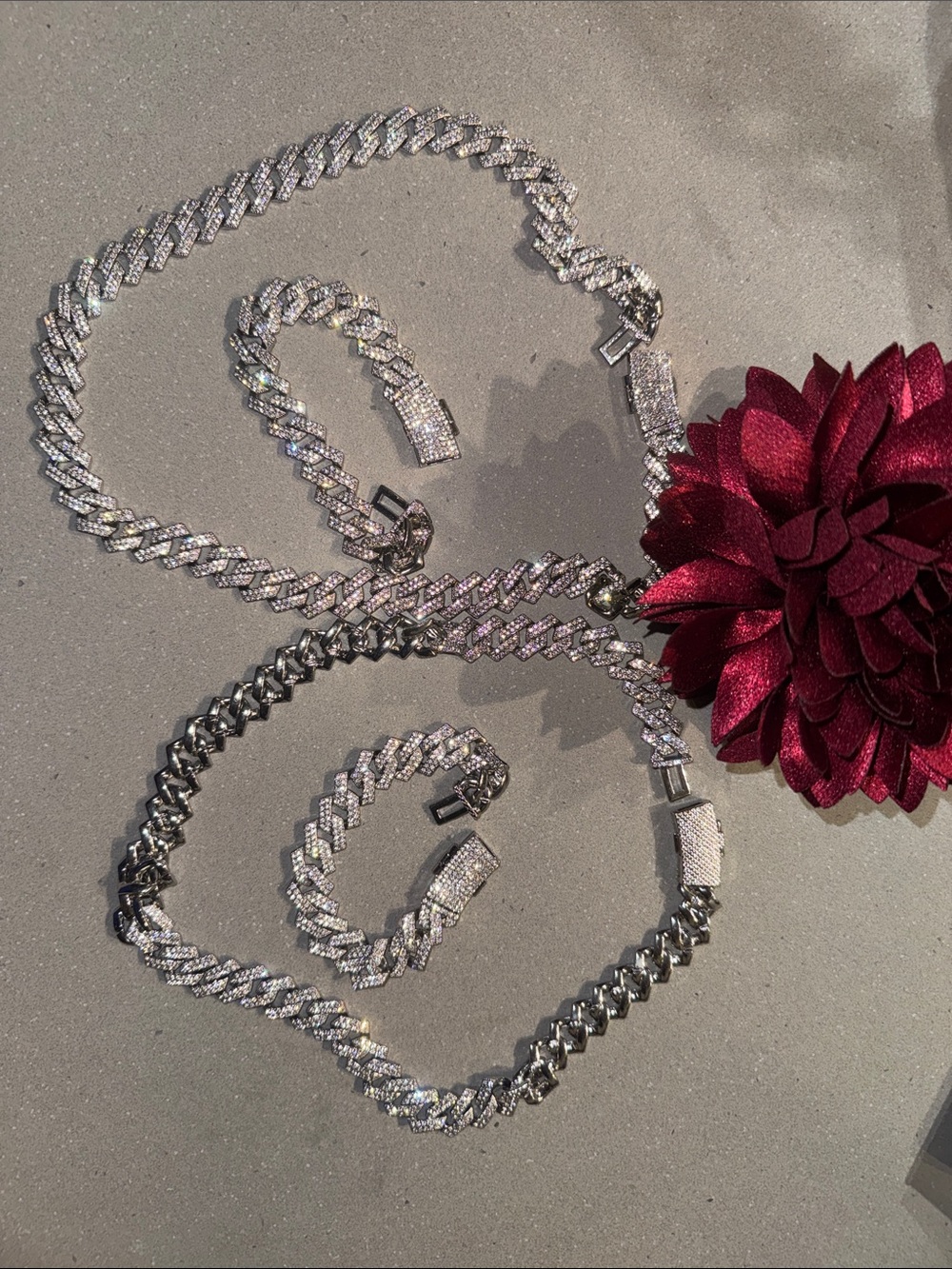2Sets Rhinestone Necklace & Bracelet Set - Silver Bridal Pack